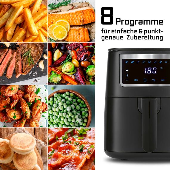 GOURMETmaxx Heißluftfritteuse 4 L Airfryer | Fritteuse mit Touchscreen, 9 Funktionen & 8 Programmen | Minibackofen – fast ohne Öl braten | Airfryer Zubehör spülmaschinengeeignet