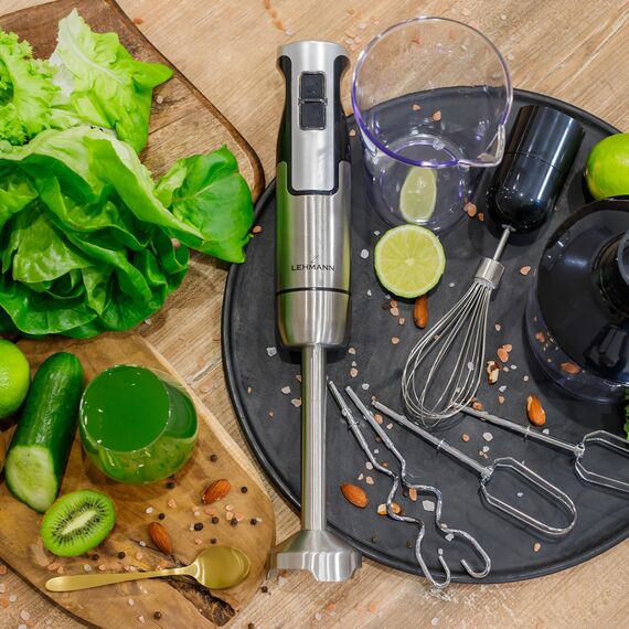 Lehmann Chowmei Stabmixer Set 1200 W | Pürierstab mit Turbofunktion und Geschwindigkeitsregelung | Elektrische Multifunktions Hand Blender | inkl. 6-teiliges Zubehör Set