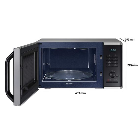 Samsung MG2AK3515AS/EG Mikrowelle mit Grill, 800 W, 23 ℓ Garraum, 48,9 cm Breite, Quick Defrost, 27 Automatikprogramme, Silber