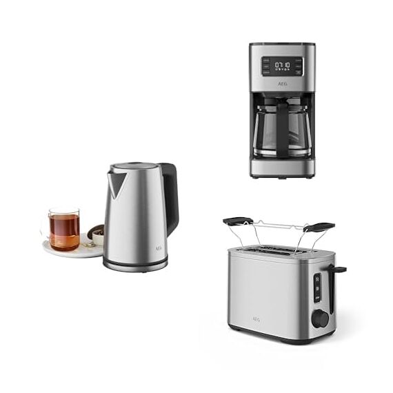 AEG Frühstück-Set Deli | Kaffeemaschine mit Glaskanne |Toaster | Wasserkocher | Edelstahl