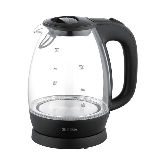 GRIFEMA Wasserkocher Glas 1.7L, 2200W - Elektrisch mit Kalkfilter, Kettle Leise, Schnell, Kabellos, Kitchen aid Wasserkocher BPA-Frei, Automatische Abschaltung, Überhitzungsschutz