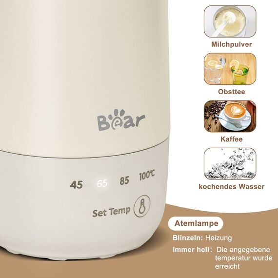 Bear 300ml elektrischer Wasserkocher, 3-in-1 Reise-elektrischer Wasserkocher, Doppelschicht 304 Edelstahlliner, tragbarer kleiner schneller Heizungsisolierungsbecher(Einzeltaste)