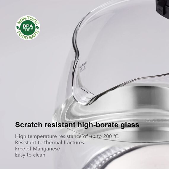 GRIFEMA Wasserkocher Glas 1.7L, 2200W - Elektrisch mit Kalkfilter, Kettle Leise, Schnell, Kabellos, Kitchen aid Wasserkocher BPA-Frei, Automatische Abschaltung, Überhitzungsschutz