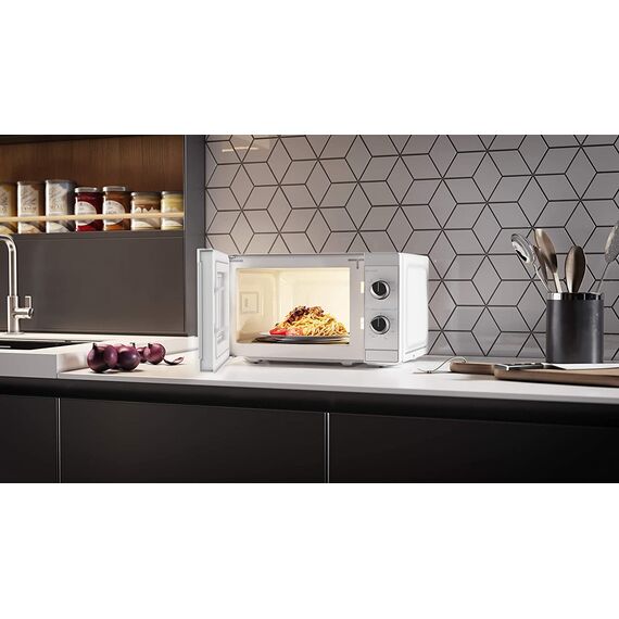 Sharp Mikrowelle YC-MS01E-C 20L, 800W, Manuelle Steuerung, 5 Leistungsstufen, Drehteller, Auftaufunktion, Kristallweiß