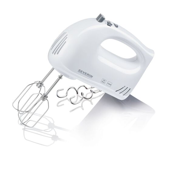 SEVERIN Handmixer, Handrührgerät mit 5 Geschwindigkeitsstufen, praktischer Handrührer mit 2 Edelstahl-Rührbesen und -Knethaken, weiß, HM 3820
