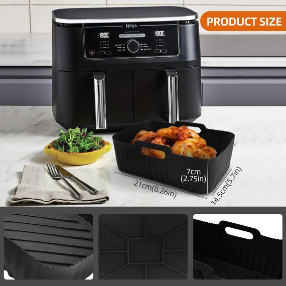 CNMTCCO Silikon-Luftfritteusen-Einlagen, wiederverwendbar, Lebensmittelqualität, für Luftfritteusen, Backblech, fettdicht, Airfryer Korb, Zubehör, 2 Stück (grau + grau)