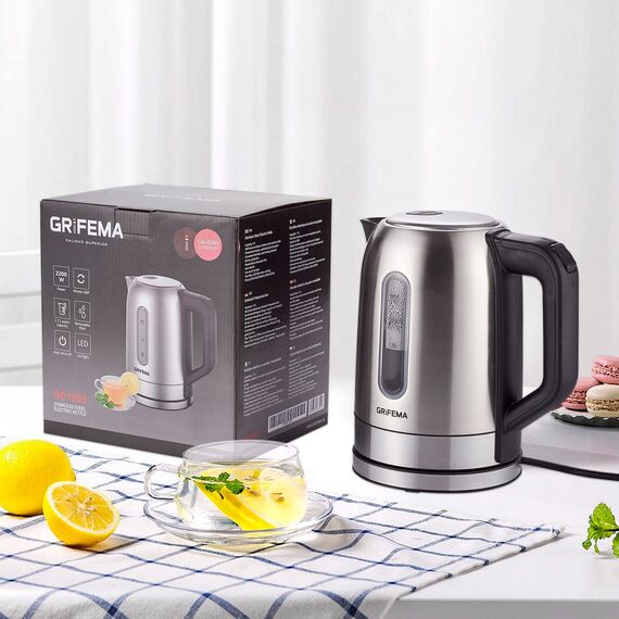 GRIFEMA Wasserkocher Edelstahl 1.7L, 2200W - Teekocher Elektrisch mit Kalkfilter, Kettle Leise, Schnell, Kabellos, Kitchen aid Wasserkocher BPA-Frei, Automatische Abschaltung, Überhitzungsschutz