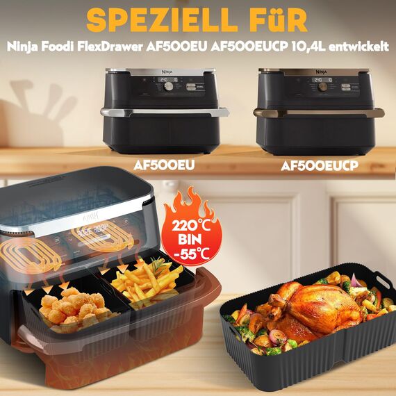 Heißluftfritteuse Zubehör für Ninja Foodi Flexdrawer AF500EU 10,4L - 22 Stück Ninja Airfryer Silikonform Zubehör Set, 1x10,4L & 2x5,2L Airfryer Silikon Einsatz mit Weiteres Dual Ninja Airfryer Zubehör