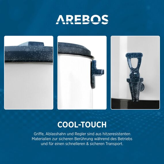 Arebos Einkochautomat 2500 W | Einkochtopf 28 L | mit Thermostat & Überhitzungsschutz | stufenlose Temperatureinstellung 30-110°C | Glühweinkocher | inkl. Einmachglasheber & Einmachtrichter | Weiß