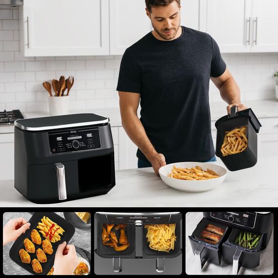 CNMTCCO Silikon-Luftfritteusen-Einlagen, wiederverwendbar, Lebensmittelqualität, für Luftfritteusen, Backblech, fettdicht, Airfryer Korb, Zubehör, 2 Stück (grau + grau)
