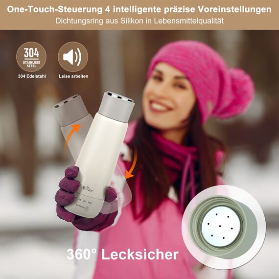 Bear 300ml elektrischer Wasserkocher, 3-in-1 Reise-elektrischer Wasserkocher, Doppelschicht 304 Edelstahlliner, tragbarer kleiner schneller Heizungsisolierungsbecher(Einzeltaste)