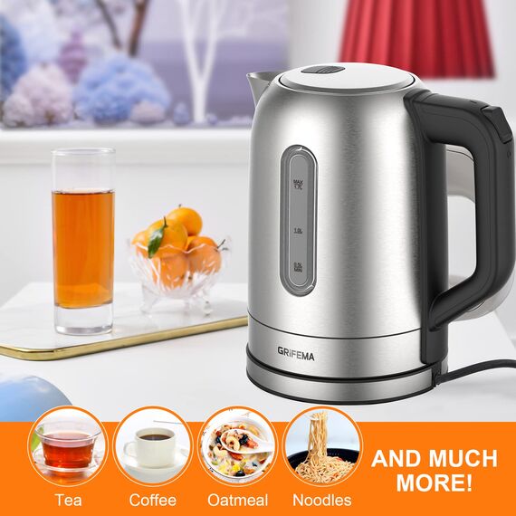 GRIFEMA Wasserkocher Edelstahl 1.7L, 2200W - Teekocher Elektrisch mit Kalkfilter, Kettle Leise, Schnell, Kabellos, Kitchen aid Wasserkocher BPA-Frei, Automatische Abschaltung, Überhitzungsschutz