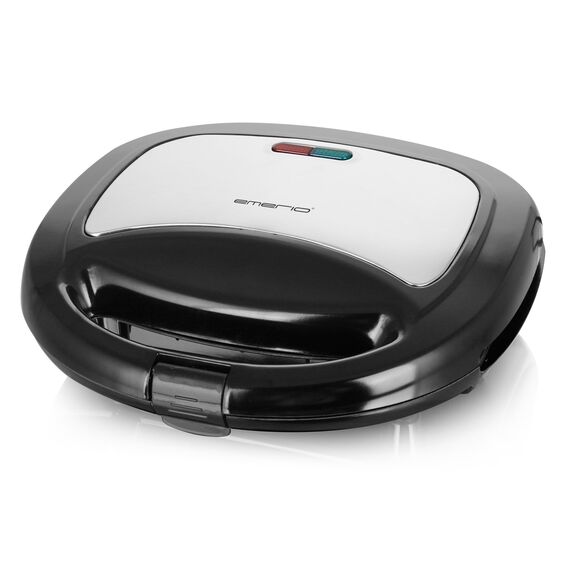 Emerio Doppel Sandwich Maker, BPA frei, klassische Form für dreieckiges Sandwich, leicht zu reinigen, Antihaftbeschichtung, heizt schnell auf, 750 Watt, Schwarz