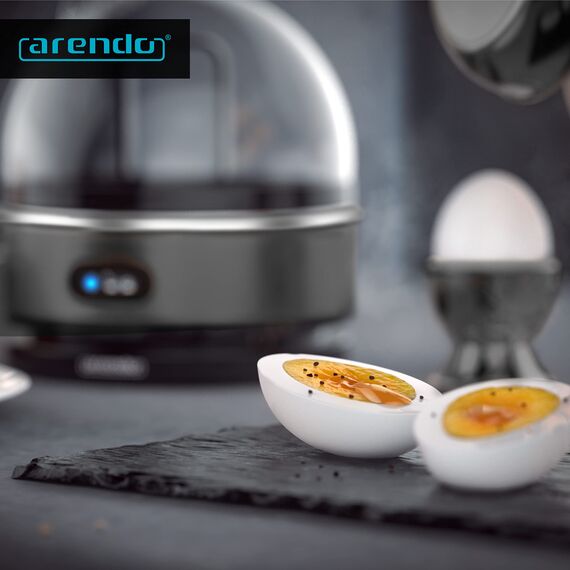 Arendo Sevencook Eierkocher 400 W – Edelstahl Design - 1-7 Eier - Egg Cooker - EIN/AUS-Schalter – 3 Härtegrade wählbar - Warmhaltefunktion - Signalton - BPA-frei | cool grey
