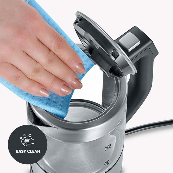 SEVERIN Digitaler Mini Glas Wasserkocher, kompakter Wasserkocher mit Temperaturauswahl, elektrisch, mit Kalkfilter, 0,5L, Edelstahl-gebürstet, Glas, schwarz, WK 3458