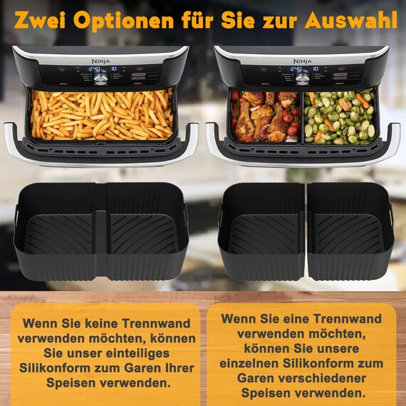 Heißluftfritteuse Zubehör für Ninja Foodi Flexdrawer AF500EU 10,4L - 22 Stück Ninja Airfryer Silikonform Zubehör Set, 1x10,4L & 2x5,2L Airfryer Silikon Einsatz mit Weiteres Dual Ninja Airfryer Zubehör