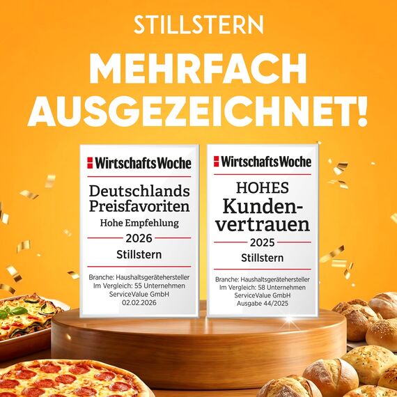 Stillstern Heißluftfritteuse XXL 12L mit LED-Touchscreen, Rezeptbuch auf Deutsch, 12 Programme, Vorheizen&Warmhalten, 1800W Heissluftfritteuse AirFryer XXL ohne Öl Dörren Minibackofen Camping Grill