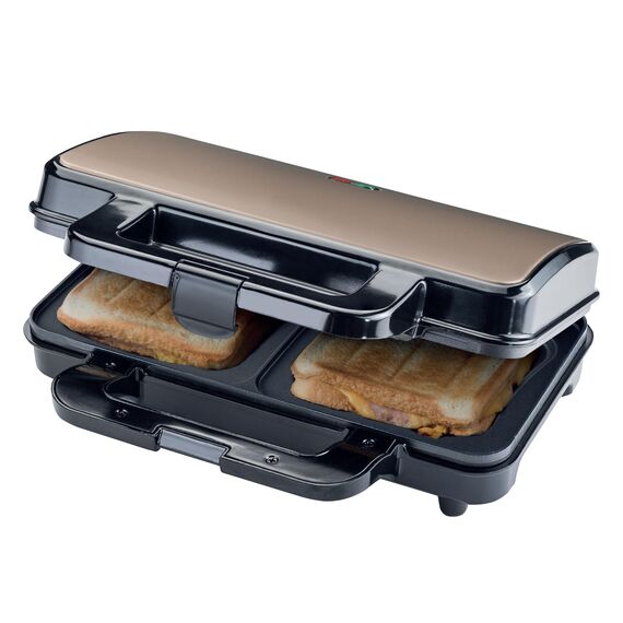 Emerio XXL Sandwichmaker | Kupfer Edition | für 2 Sandwiches in Muschelform | Käse läuft nicht aus & super leicht zu reinigen| PFAS-frei durch ILAG Antihaftbeschichtung | 900 W | ST-130328.2