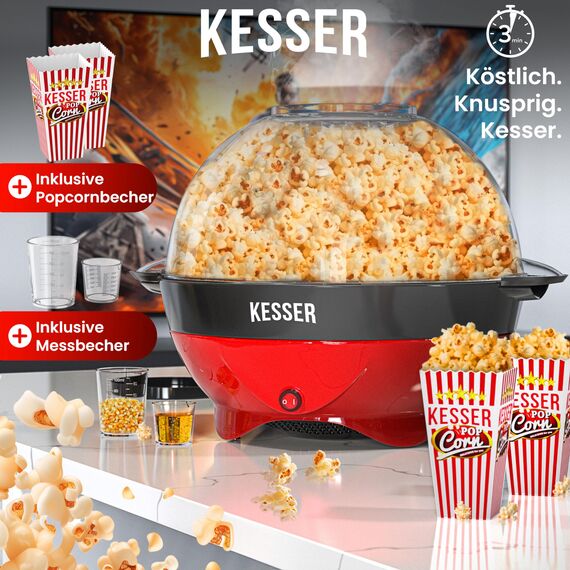 KESSER® Popcornmaschine Groß 800W | Popcorn-Maker 5,5l Inhalt mit Antihaftbeschichtung Deckel & Servierschale | für Öl Butter Zucker Stille & Schnelle inkl. Mess-&Popcornbecher abnehmbarer Heizfläche