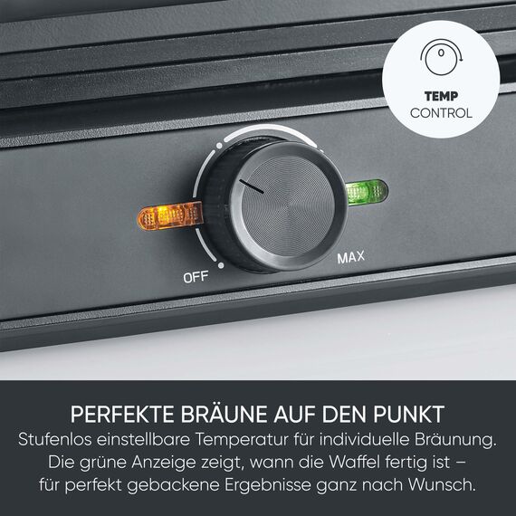 SEVERIN Waffeleisen belgische Waffel, quadratische Waffeln, Keramikbeschichtung mit PFAS-freier Beschichtung, mit Kontrollleuchte, praktische Kabelaufwicklung, 1.600 Watt, schwarz-Edelstahl, WA 2130