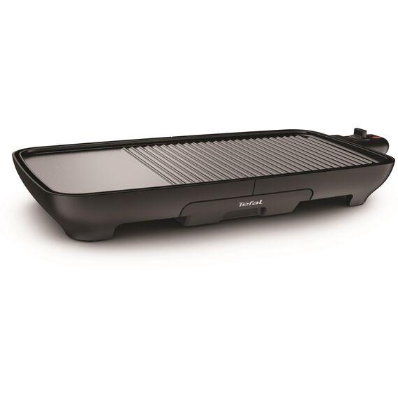 Tefal Tischgrill Malaga, Elektrogrill, regelbarer Thermostat, antihaftbeschichtete Grillplatte, 2/3 Grill, 1/3 Teppanyaki, abnehmbares Kabel, Platte und Abtropfschale spülmaschinenfest, 2000W, TG3918