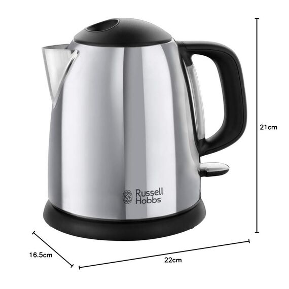 Russell Hobbs Wasserkocher klein [1l] Victory Edelstahl poliert (2400W, Schnellkochfunktion, herausnehmbarer Kalkfilter,außenliegende Wasserstandsanzeige,kleiner Reisewasserkocher) Teekocher 24990-70