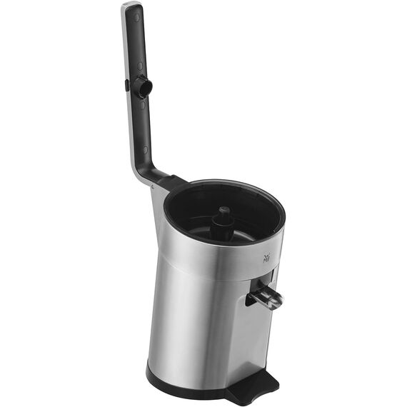 WMF Profi Plus Orangensaftpresse elektrisch, Hebel-Zitronenpresse Edelstahl, Limettenpresse, Zitruspresse, Orangenpresse mit Fruchthalter, 160 Watt, Tropfstopp, edelstahl matt
