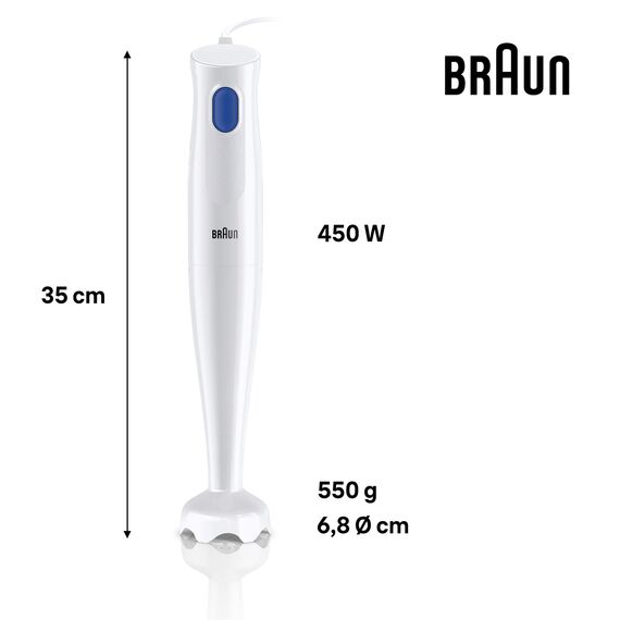 Braun Stabmixer MQ10.000P MultiQuick 1 - Extra Leichter Pürierstab mit EasyTwist System, 450 Watt, Weiß
