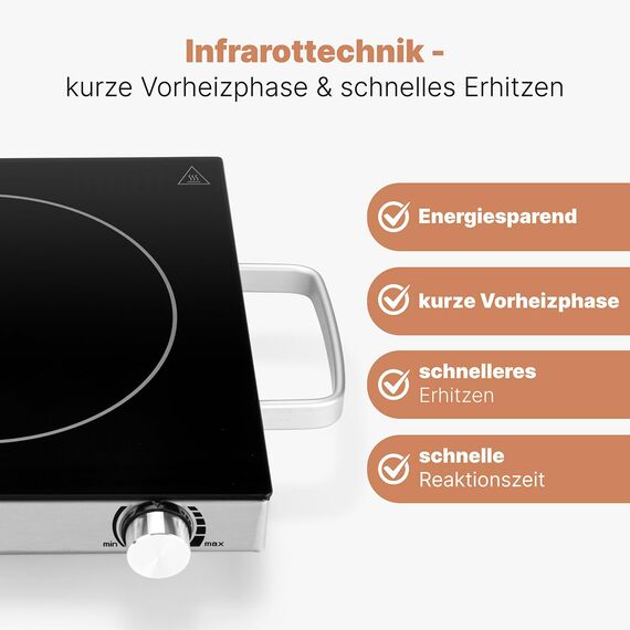 ProfiCook® Infrarot-Einzelkochplatte | Energiesparende Herdplatte | Kochfeld aus kratzfester Glaskeramik | Kochplatte Stufenlose Temperaturregelung | 2000 W | PC-EKP 1210