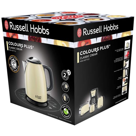 Russell Hobbs Wasserkocher [1,0l] Colours+ Edelstahl Creme (2400W, Schnellkochfunktion, herausnehmbarer Kalkfilter, außenliegende Wasserstandsanzeige,kleiner Reisewasserkocher) Teekocher 24994-70