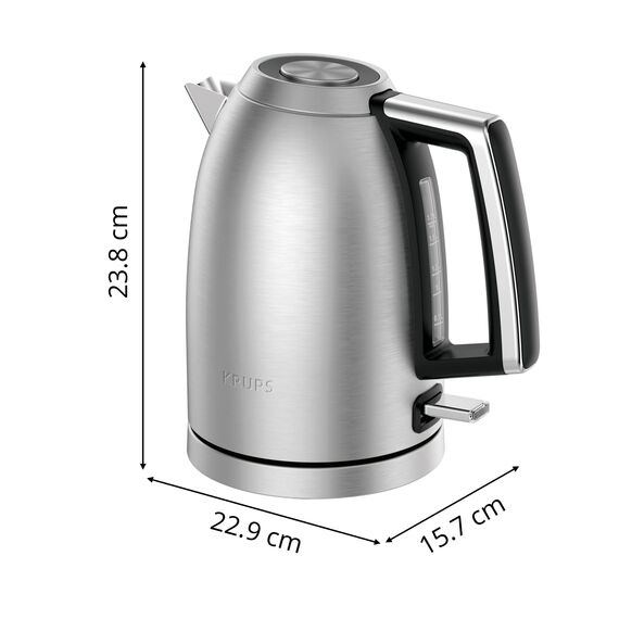 KRUPS BW552D Excellence Elektrischer Wasserkocher, Premium Gebürstetes Metall Finish, 1,7 L Kapazität, Auto Shut-Off, Schnurloser Wasserkocher, Auf 360° Drehbarem Sockel