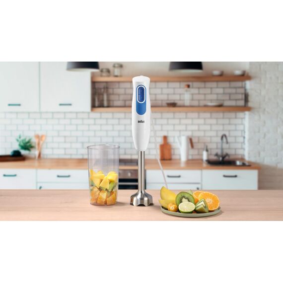 Braun Stabmixer MQ20.001M - MultiQuick 2 Pürierstab mit Edelstahl-Mixfuß, für Saucen, Smoothies und Vieles Mehr, 2 Geschwindigkeiten, inkl. 600 ml Mix- & Messbecher, 600 W, Weiß