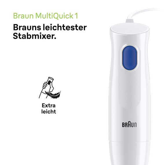 Braun Stabmixer MultiQuick 1 MQ 10.202 M - Elektrischer Stabmixer mit Edelstahl-Mixfuß und EasyTwist System, 3-teiliges Zubehör-Set, 450 Watt, Weiß