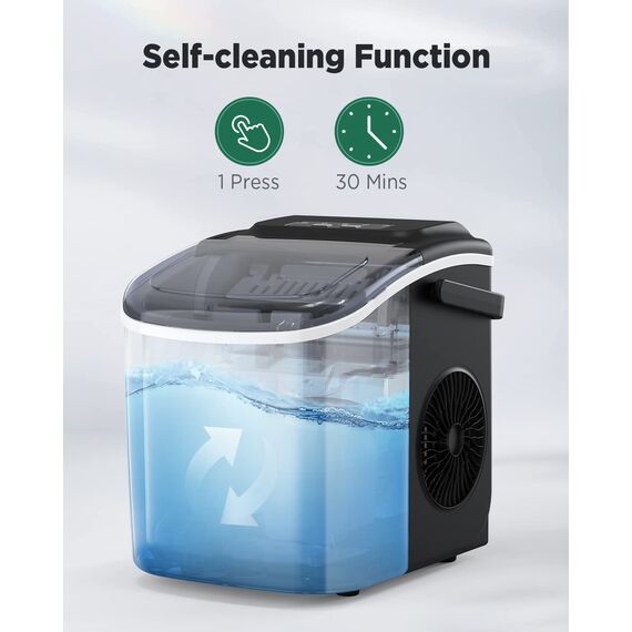 Silonn Eiswürfelmaschine, Eiswürfelbereiter 9 Würfel in 6 Minuten fertig, 12 KG in 24 Stunden, Selbstreinigende Kleine Eiswürfelmaschine, 2 Eiswürfel Größen für Küche, Büro, Bar und Party, Schwarz