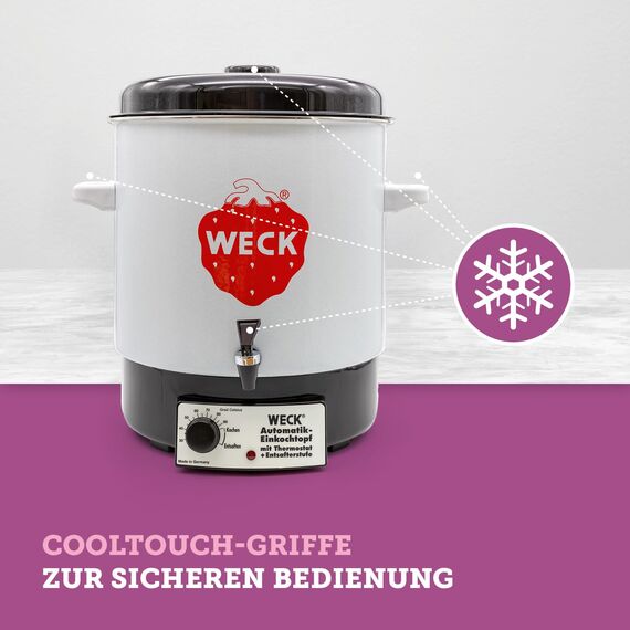 WECK Einkochautomat WAT14-A Emaille mit Präzisionsthermostat und Auslaufhahn– 29L Einkochtopf, Glühweinkocher, Dampfentsafter, Einweckautomat – Made in Germany, hochwertig & vielseitig