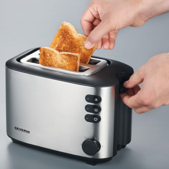 SEVERIN Automatik-Toaster mit 2 Toastschlitzen, mit Brötchenaufsatz, Edelstahl, zum Toasten, Auftauen und Erwärmen, 850 W, Edelstahl gebürstet/schwarz, AT 2514
