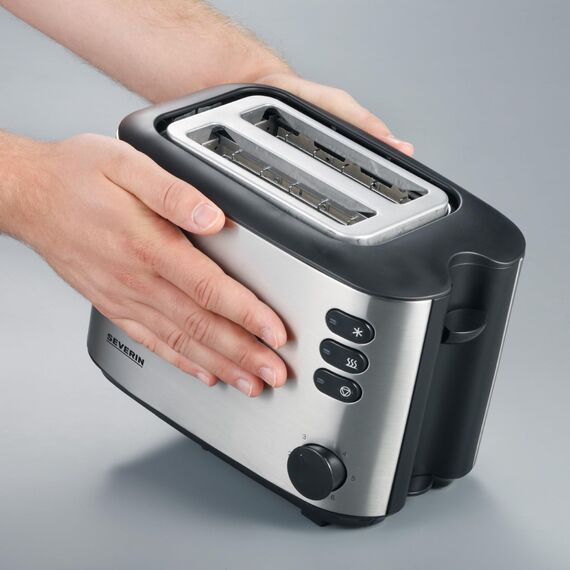 SEVERIN Automatik-Toaster mit 2 Toastschlitzen, mit Brötchenaufsatz, Edelstahl, zum Toasten, Auftauen und Erwärmen, 850 W, Edelstahl gebürstet/schwarz, AT 2514