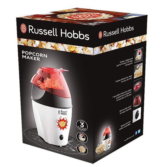 Russell Hobbs Popcornmaschine Heißluft, ohne Fett & Öl Fiesta (inkl. Mais Messlöffel, 1290W) Popcorn Maker 24630-56