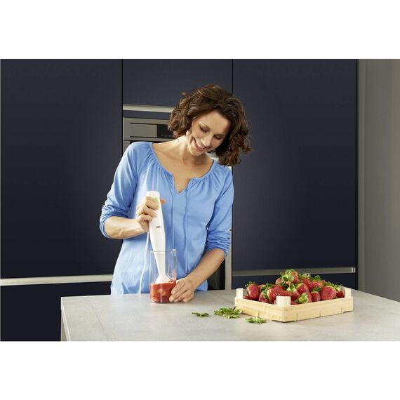 Braun MultiQuick 1 MQ 100 Soup Stabmixer - Pürierstab mit abnehmbarem Mixfuß mit PowerBell Technologie, inkl. 600 ml Mix- und Messbecher, 450 Watt, Weiß