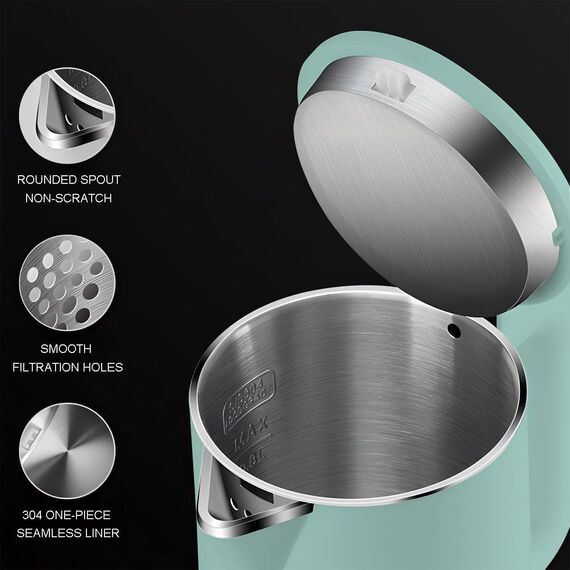 0.8L kleine elektrische Wasserkocher für kochendes Wasser, Edelstahl-Reisekessel, 1000W schnelle Boil Teekanne, Boil-Dry Schutz, Auto Shut-Off, perfekt für Reisen Kochen, Kaffee, Tee (grün)