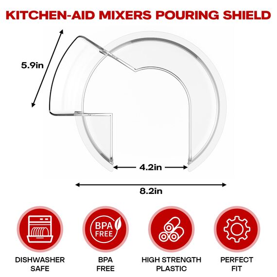 GVODE Spritzschutz für KitchenAid 4,3 und 4,7/4,8L Kippkopf-Standrührer, perfekt als Deckel für KitchenAid-Schüsseln (Edelstahl, Glas und Keramik), spülmaschinenfest