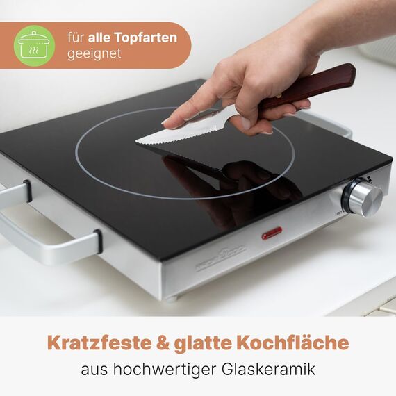 ProfiCook® Infrarot-Einzelkochplatte | Energiesparende Herdplatte | Kochfeld aus kratzfester Glaskeramik | Kochplatte Stufenlose Temperaturregelung | 2000 W | PC-EKP 1210