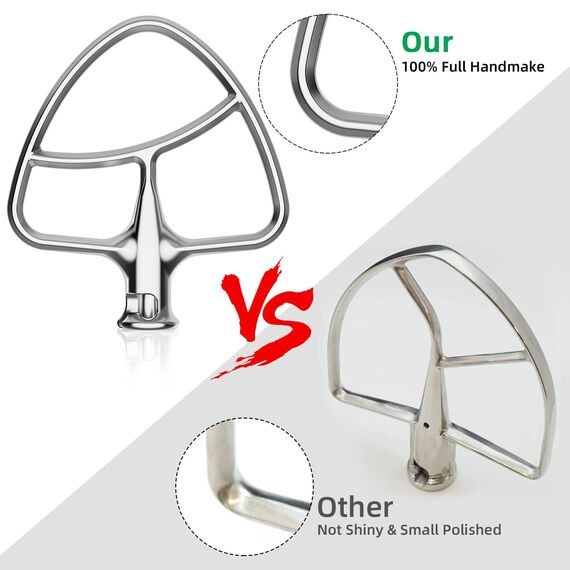 GVODE Flachrührer-Aufsatz aus Edelstahl für KitchenAid Küchenmaschinen mit Kippbarem Motorkopf, Ersatzteile für KitchenAid 4.3 und 4.7/4.8L Quart Standrührgeräte, Spülmaschinenfest