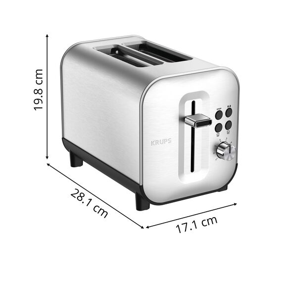 Krups KH682D Excellence Toaster, 8 Bräunungsstufen, 4 Funktionen, 2 Scheiben Toaster, Anhebevorrichtung, herausnehmbare Krümelschublade, 850 Watt, gebürsteter Edelstahl