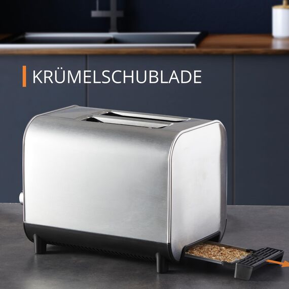Krups KH682D Excellence Toaster, 8 Bräunungsstufen, 4 Funktionen, 2 Scheiben Toaster, Anhebevorrichtung, herausnehmbare Krümelschublade, 850 Watt, gebürsteter Edelstahl
