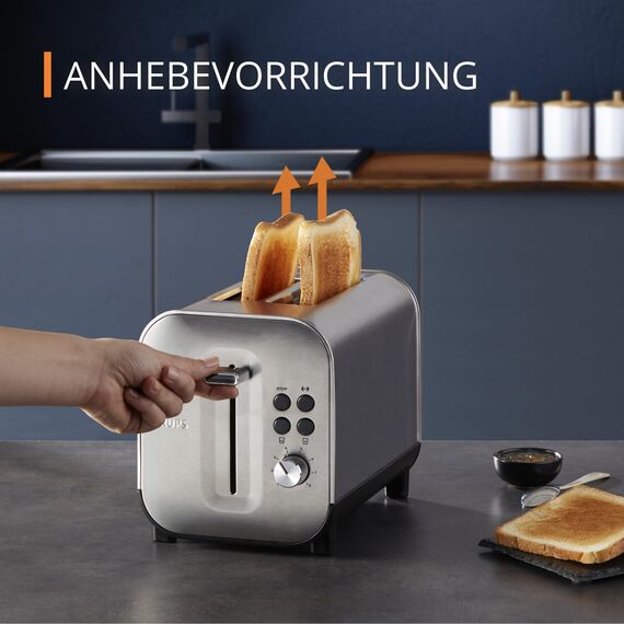 Krups KH682D Excellence Toaster, 8 Bräunungsstufen, 4 Funktionen, 2 Scheiben Toaster, Anhebevorrichtung, herausnehmbare Krümelschublade, 850 Watt, gebürsteter Edelstahl