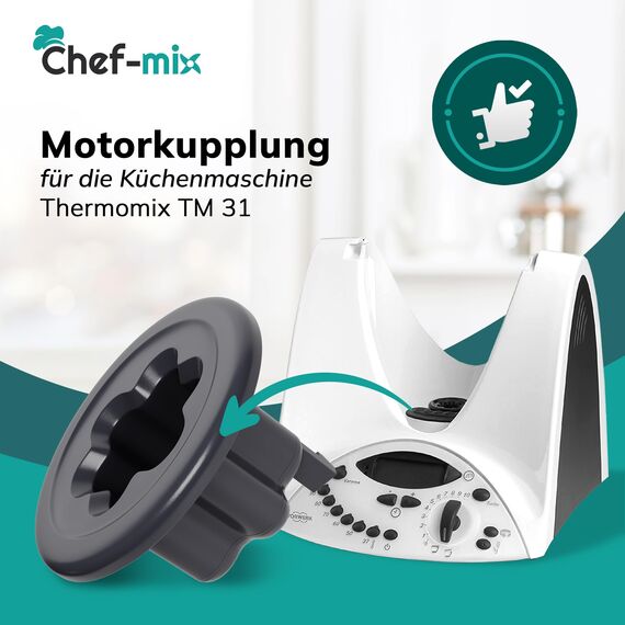 Chef-Mix Motor Kupplung Ersatz für Vоrwerk Motorkupplung - Kupplungseinsatz Mitnehmerritzel für Küchenmaschine Thermоmix TM31 - Thermоmix Vоrwerk TM31 Ersatzteile & Thermоmix Zubehör TM31