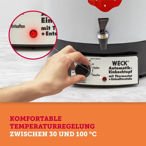 WECK Einkochautomat WAT14-A Emaille mit Präzisionsthermostat und Auslaufhahn– 29L Einkochtopf, Glühweinkocher, Dampfentsafter, Einweckautomat – Made in Germany, hochwertig & vielseitig