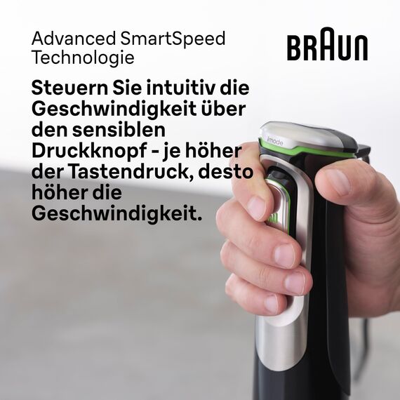Braun MultiQuick 9 - Stabmixer mit SplashControl-Technologie, Präzise Geschwindigkeitsregelung, Active PowerDrive, 1,2L Küchenmaschine, Zerkleinerer, 600 ml Becher, 1200W, Schwarz (MQ9187XLI)