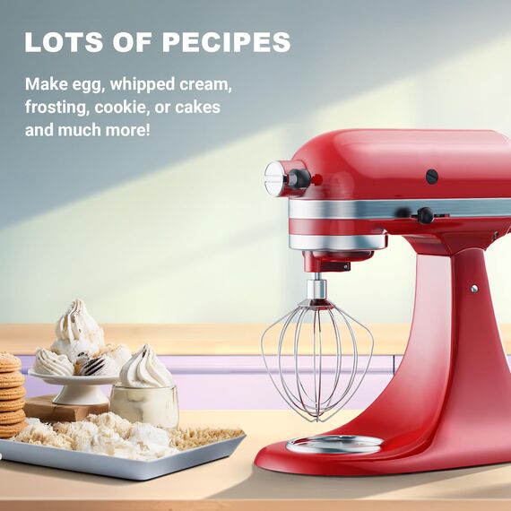 GVODE Edelstahl-Schneebesen für KitchenAid Zubehör, passend für KitchenAid 4.3 und 4.7/4.8L Mixer, ersetzt K45WW, für KitchenAid Mixer-Aufsätze, ideal für Eiercreme & Mehlkuchen, Spülmaschinenfest